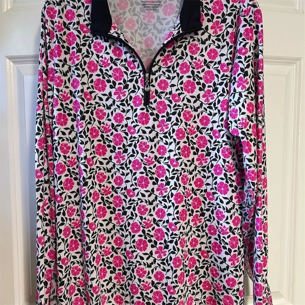SanSoleil Women's Floral Long Sleeve UV Protection Blouse Pink Size L